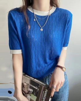 Fashion hollow T-shirt round neck summer tops for women