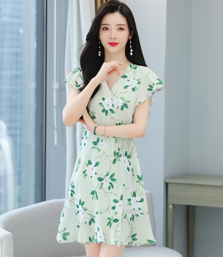 A slice printing chiffon elegant summer Korean style dress