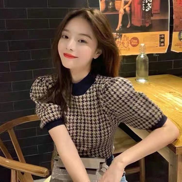 Korean style short sleeve tops slim sweater for women