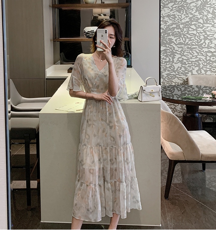 Floral exceed knee dress summer long dress for women