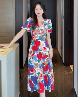 France style pinched waist beach dress summer floral dress