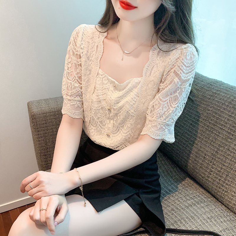 Korean style all-match tops lace shirts for women