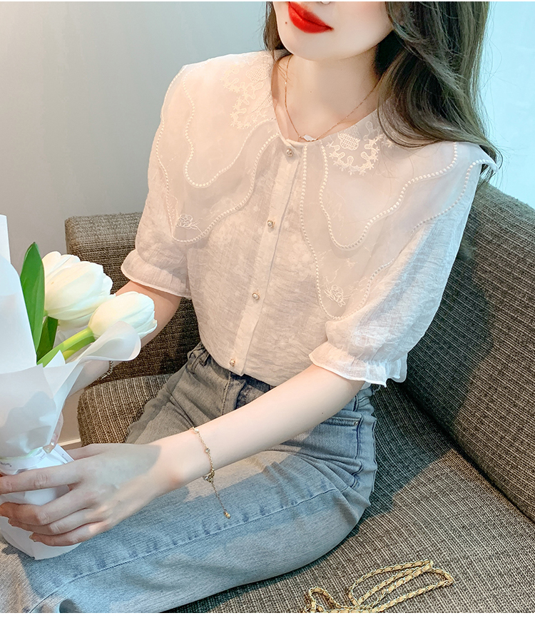 Lace all-match tops short sleeve shirt for women