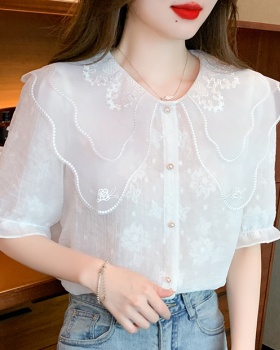 Lace all-match tops short sleeve shirt for women