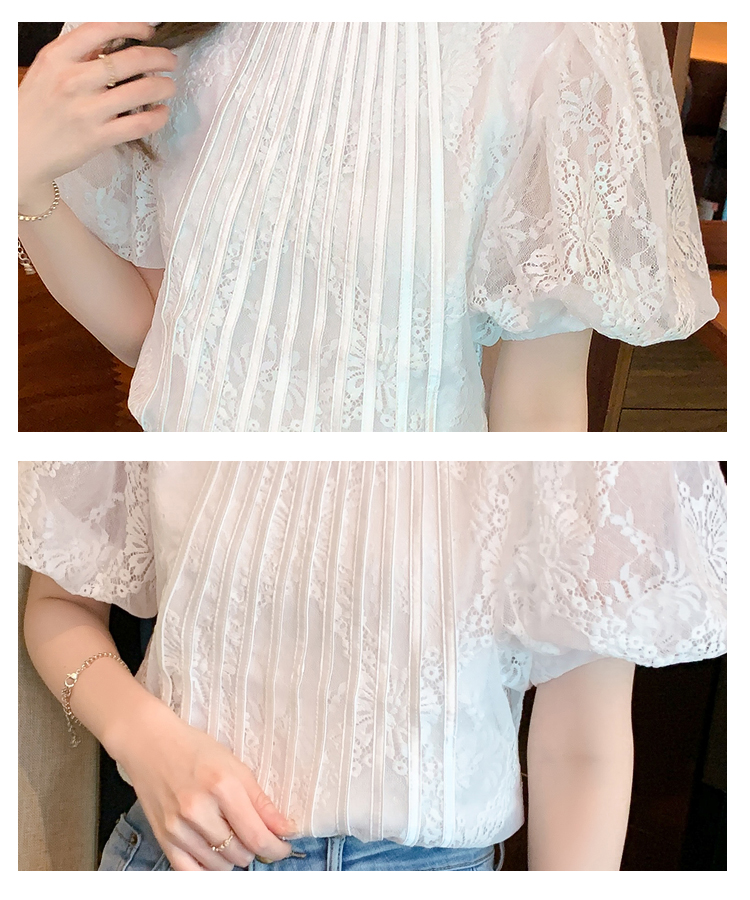 Short sleeve lace tops all-match shirts for women