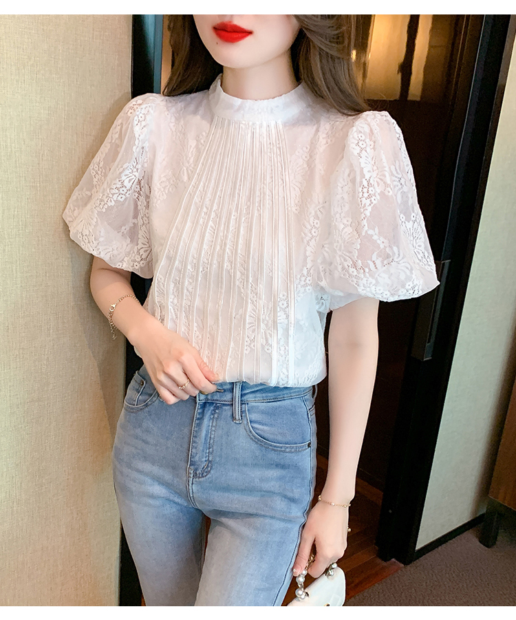 Short sleeve lace tops all-match shirts for women