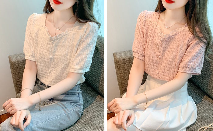 Square collar Korean style tops summer all-match shirt