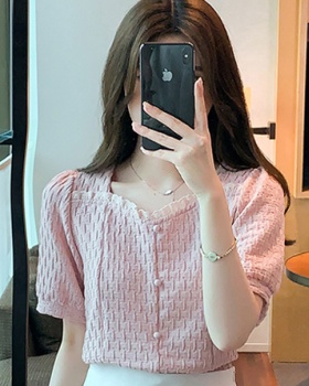 Square collar Korean style tops summer all-match shirt