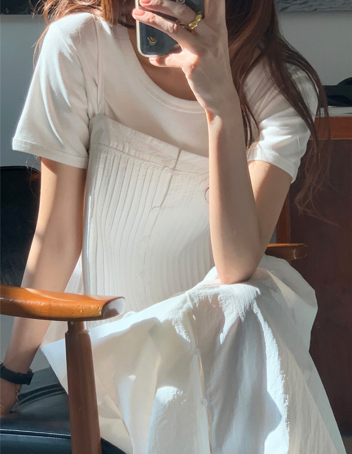 Sweet Korean style splice sling all-match long pure dress