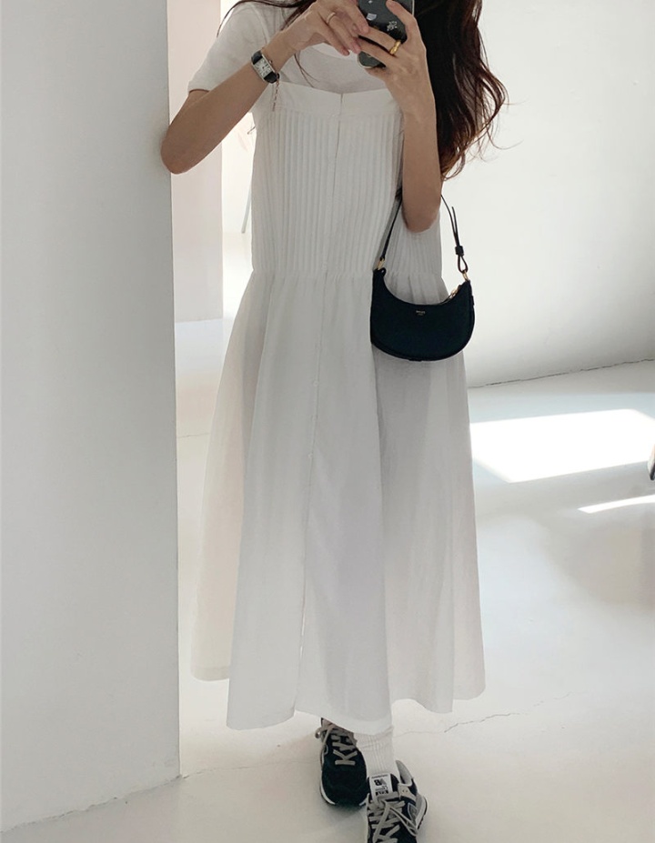 Sweet Korean style splice sling all-match long pure dress