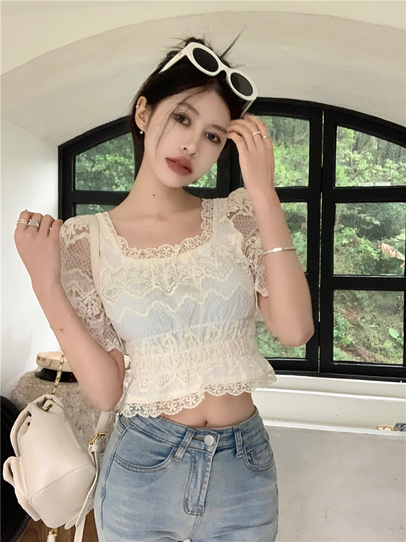 Sweet summer small shirt puff sleeve retro tops