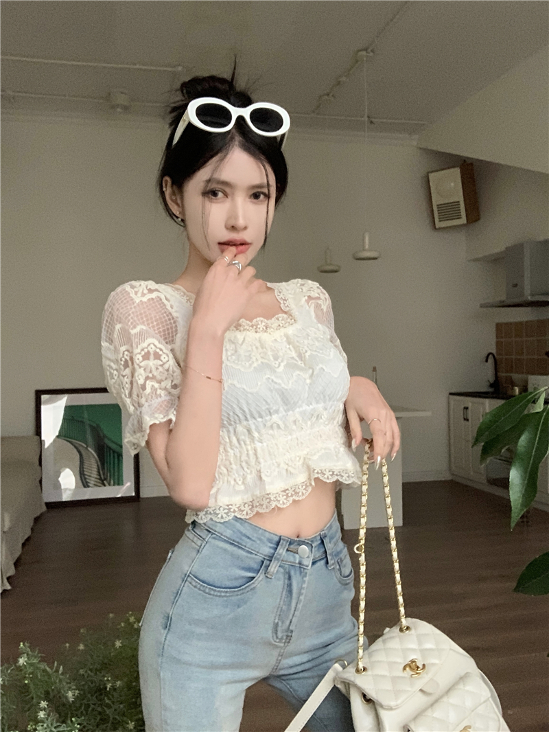 Sweet summer small shirt puff sleeve retro tops