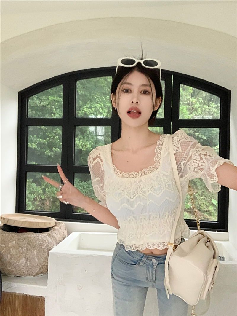 Sweet summer small shirt puff sleeve retro tops