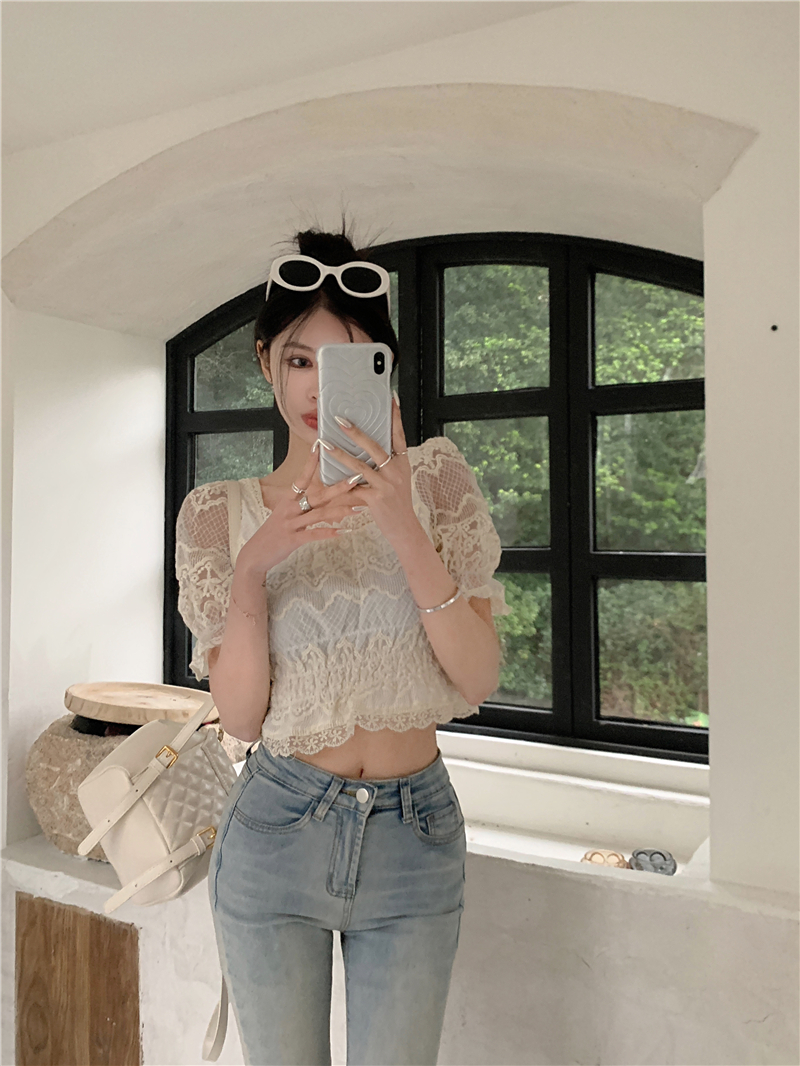 Sweet summer small shirt puff sleeve retro tops