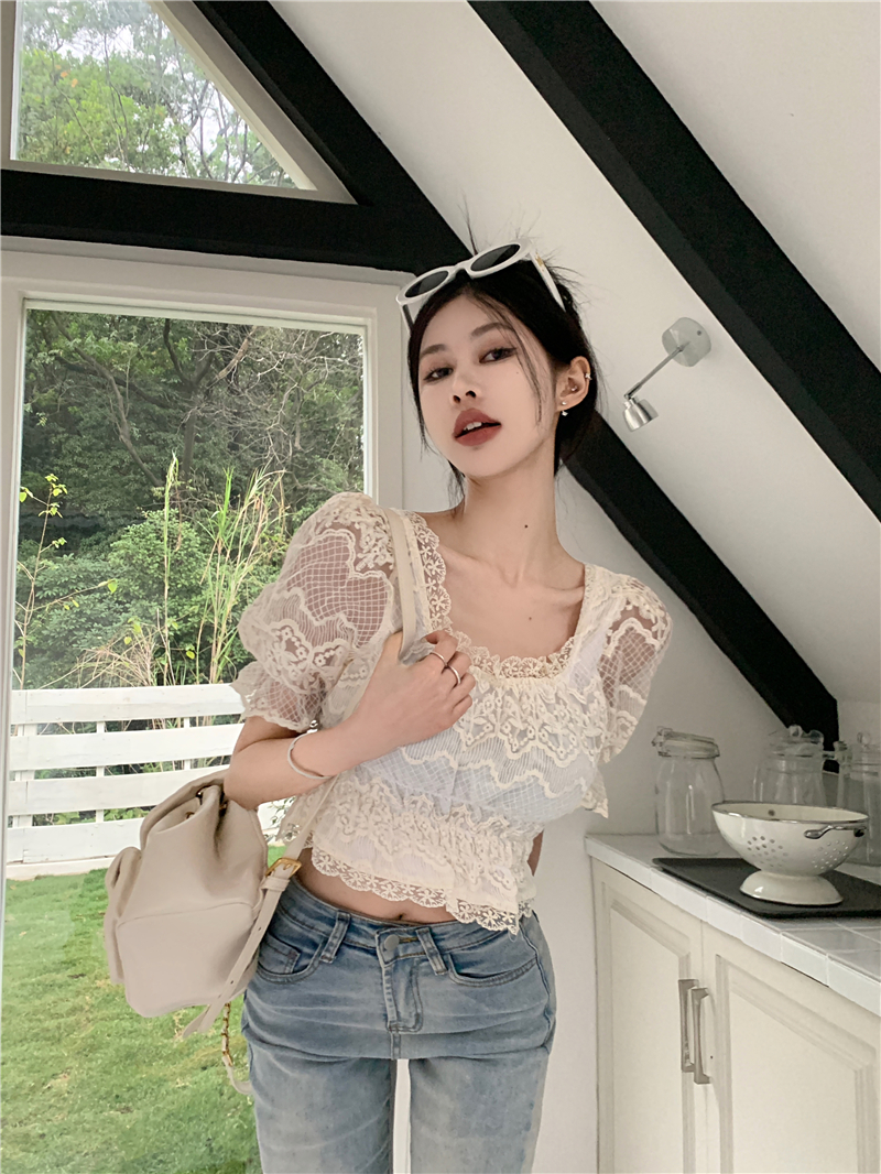 Sweet summer small shirt puff sleeve retro tops