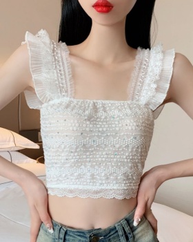 Wood ear lace wrapped chest tops sling diamond vest for women