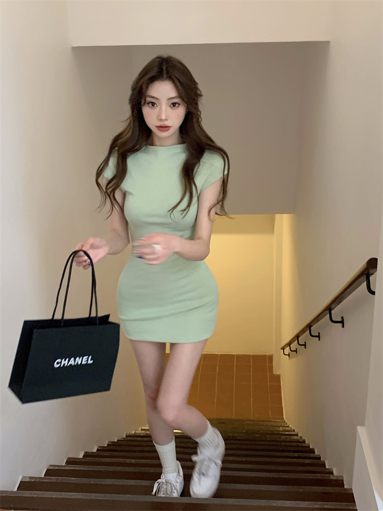 Short sleeve summer package hip dress