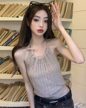 Twist back hollow knitted summer pure sling sweet tops