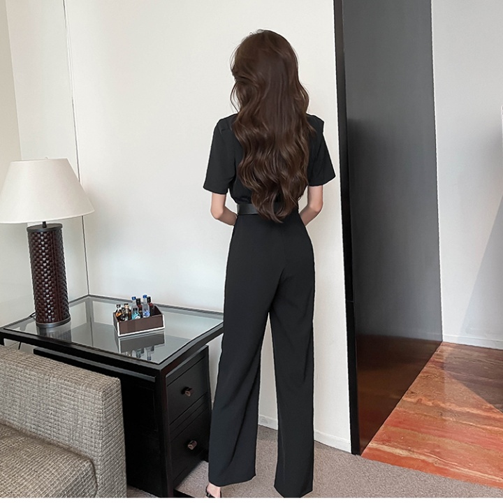Double-breasted lapel fashion pinched waist jumpsuit