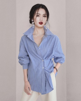 Wear spring simple blue stripe shirt for women