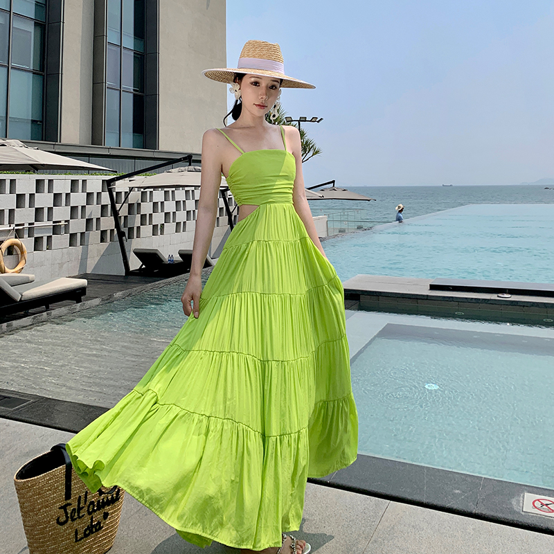 Summer sling long dress seaside travel dress for women