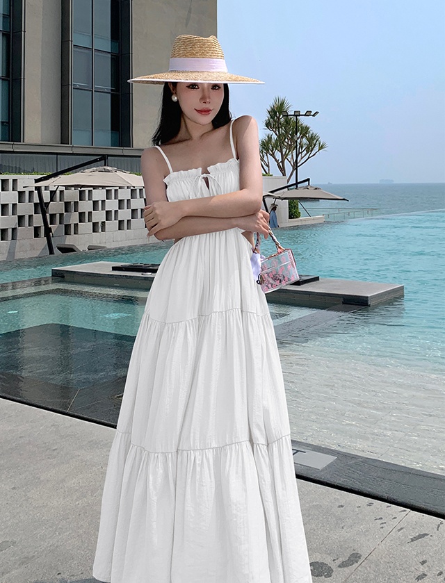 Exquisite big skirt dress cotton romantic beach dress