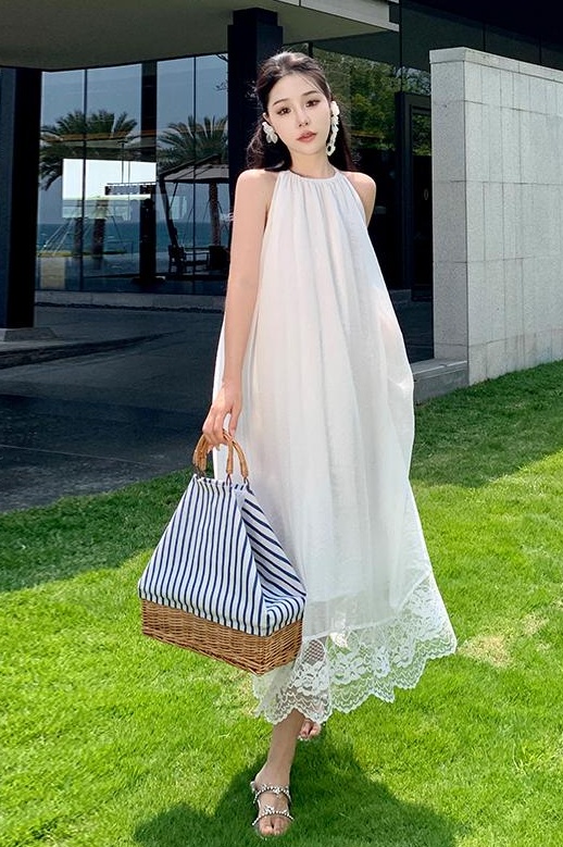 White ladies fashion and elegant vacation dress