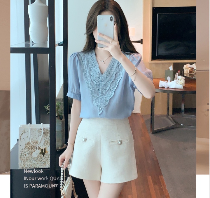 Short sleeve small shirt puff sleeve chiffon shirt for women