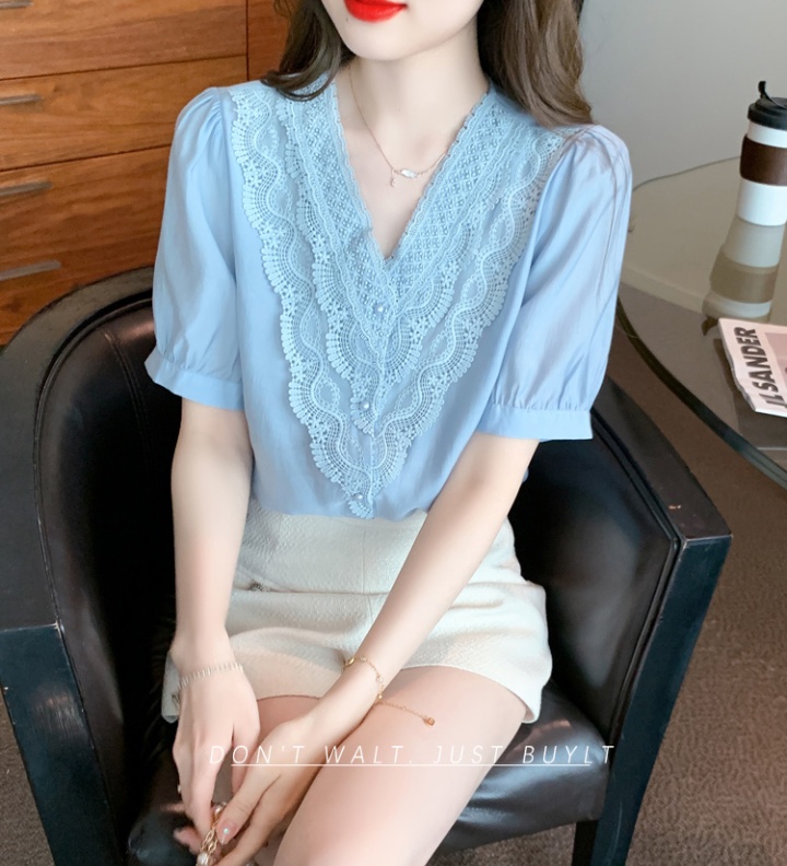 Short sleeve small shirt puff sleeve chiffon shirt for women