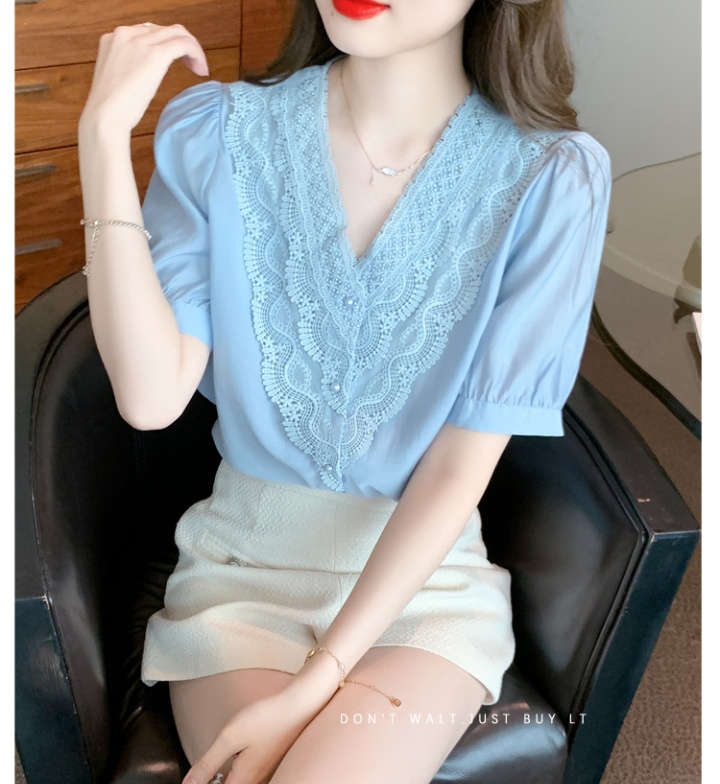 Short sleeve small shirt puff sleeve chiffon shirt for women