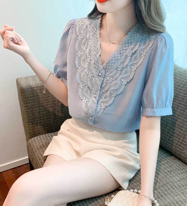 Short sleeve small shirt puff sleeve chiffon shirt for women