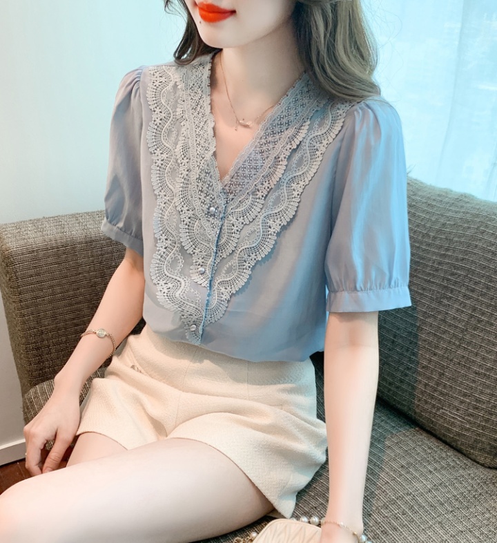 Short sleeve small shirt puff sleeve chiffon shirt for women