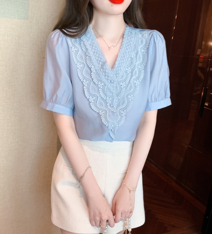 Short sleeve small shirt puff sleeve chiffon shirt for women