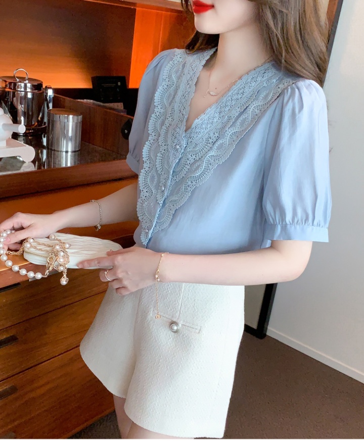 Short sleeve small shirt puff sleeve chiffon shirt for women