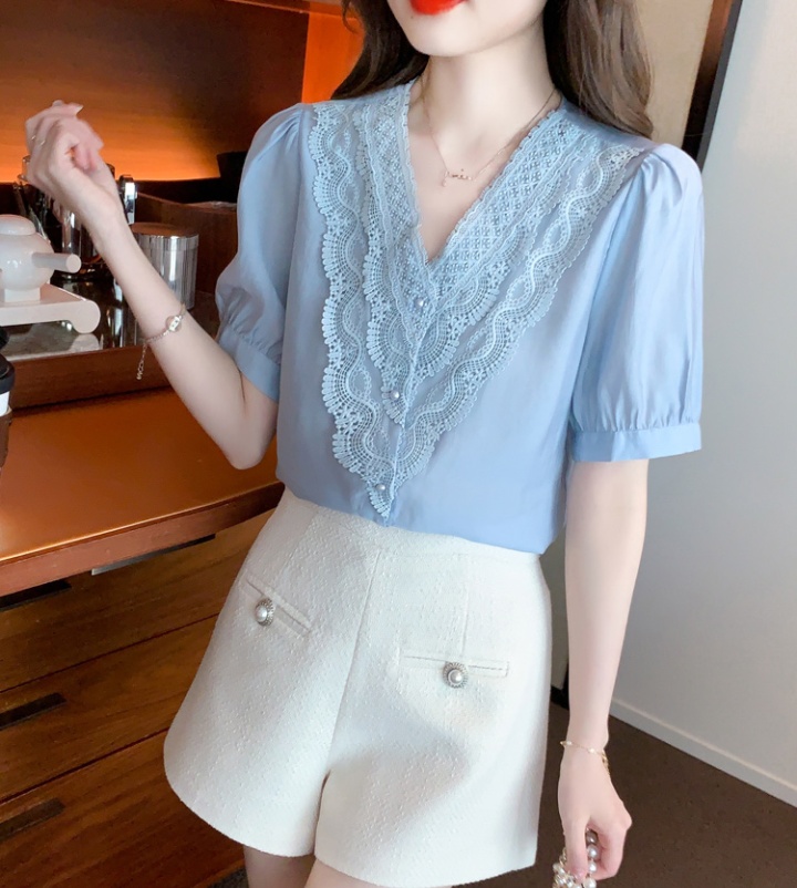 Short sleeve small shirt puff sleeve chiffon shirt for women