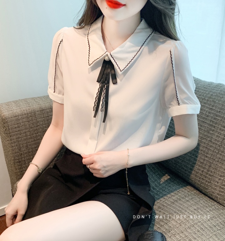 Summer temperament small shirt short sleeve bow shirt