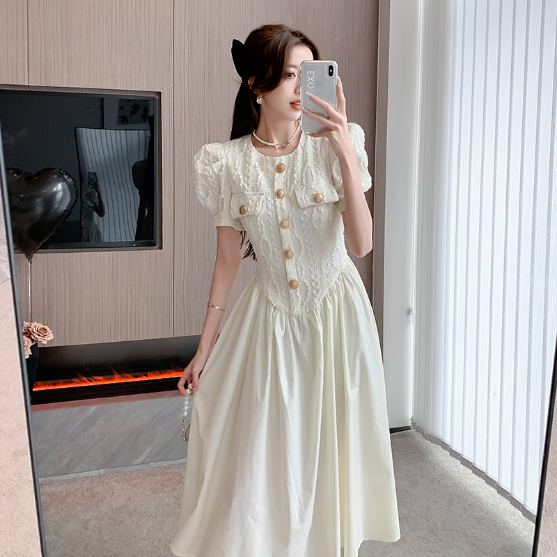 Round neck big skirt high waist Korean style dress