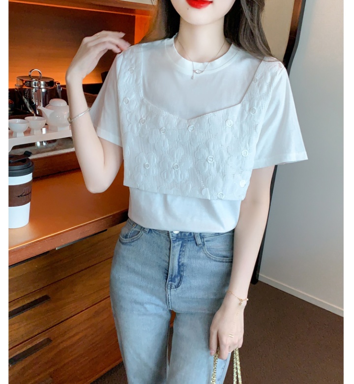 Sweet Western style T-shirt summer Pseudo-two tops