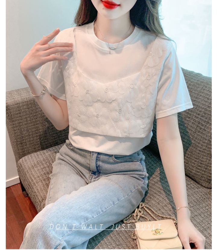 Sweet Western style T-shirt summer Pseudo-two tops