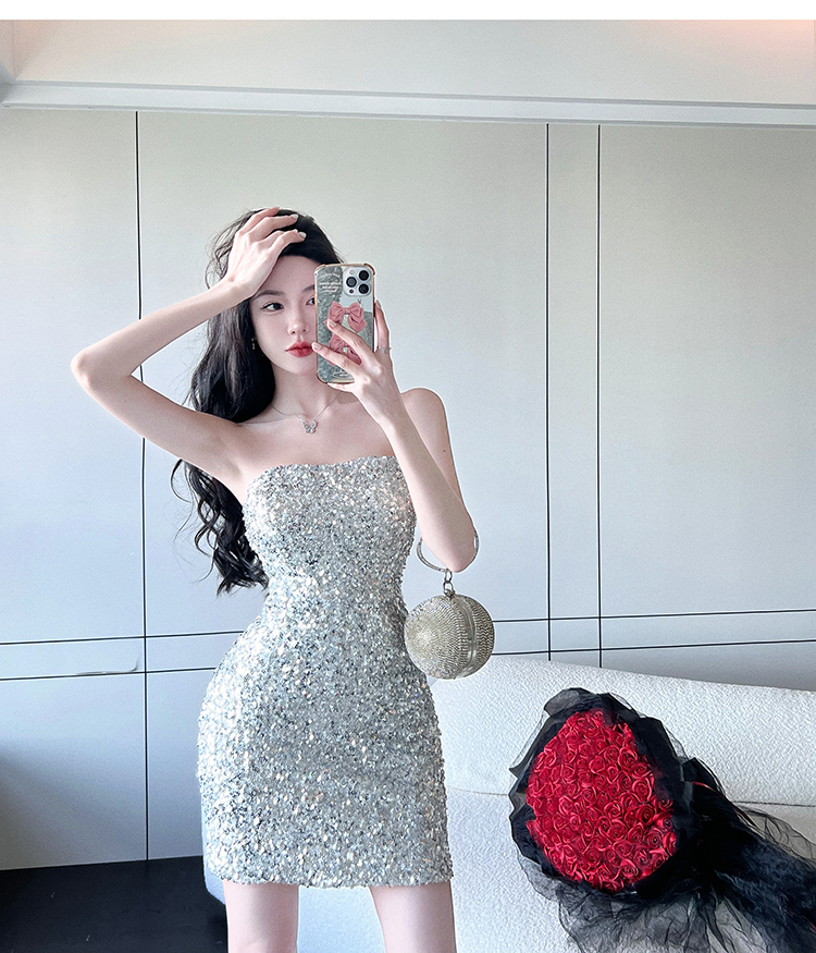 Sequins package hip dress glitter ladies evening dress