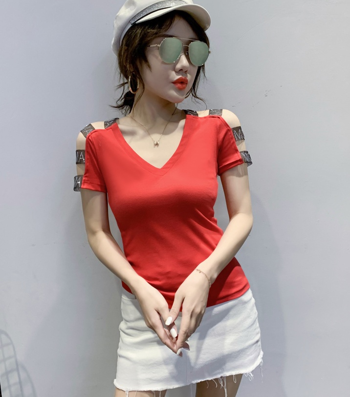 Short sleeve rhinestone small shirt for women