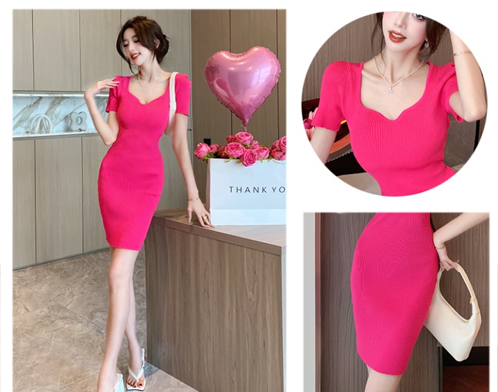 Package hip rose-red sexy pinched waist summer dress