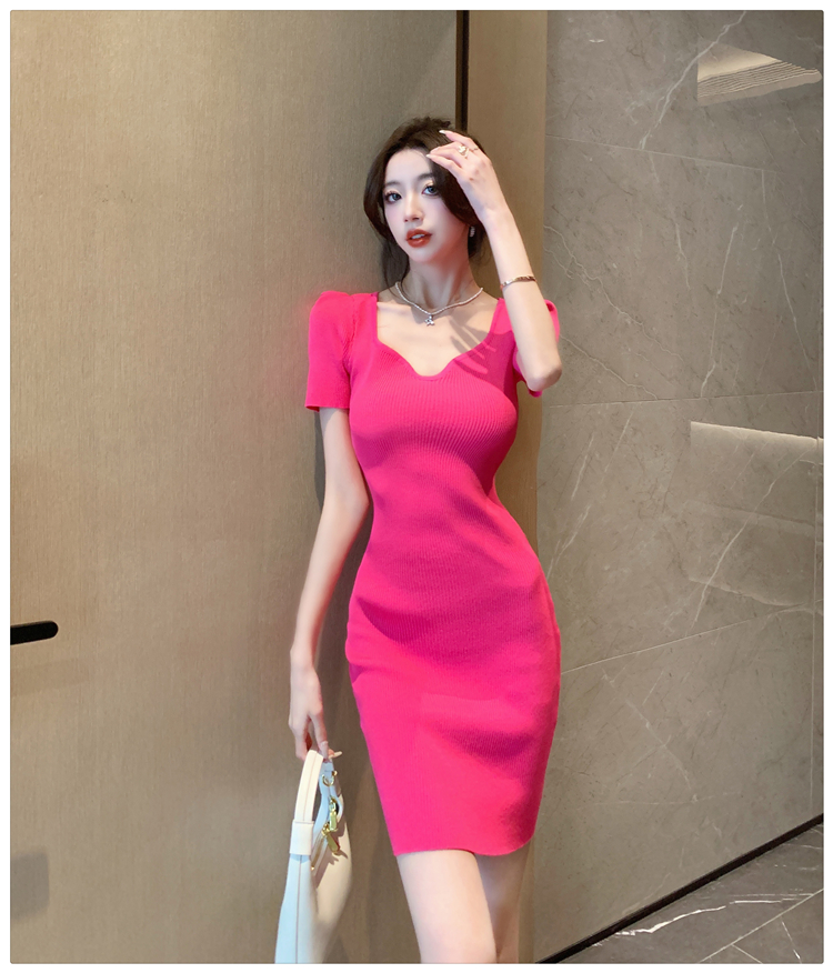 Package hip rose-red sexy pinched waist summer dress