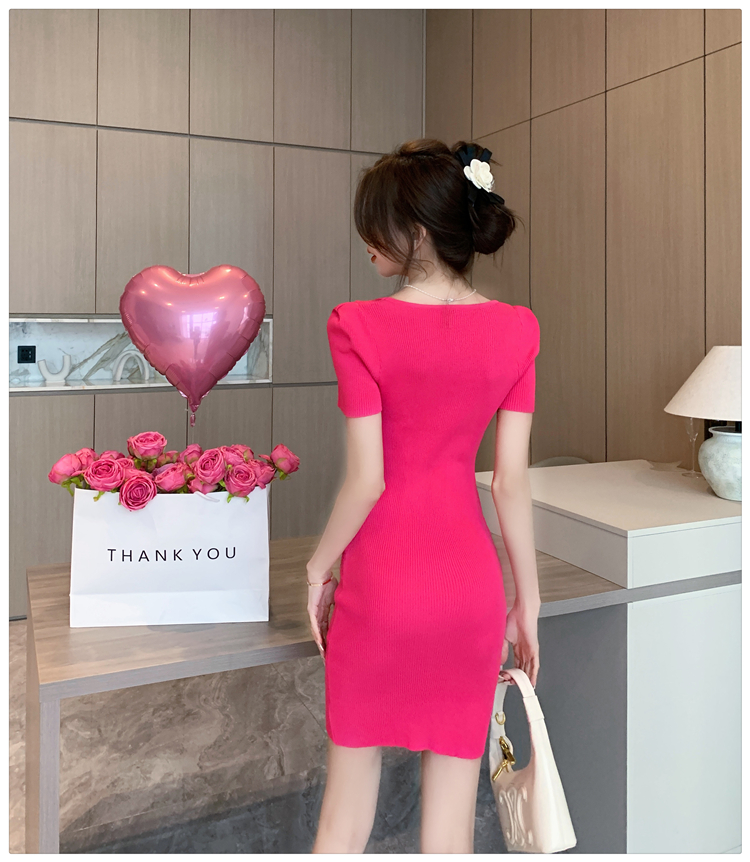 Package hip rose-red sexy pinched waist summer dress