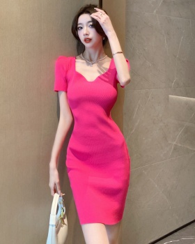Package hip rose-red sexy pinched waist summer dress