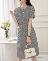Summer round neck splice long short sleeve dress for women