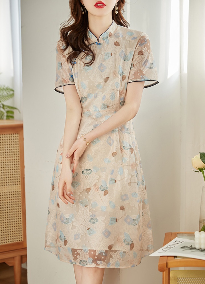 Lace temperament cheongsam Chinese style jacquard dress