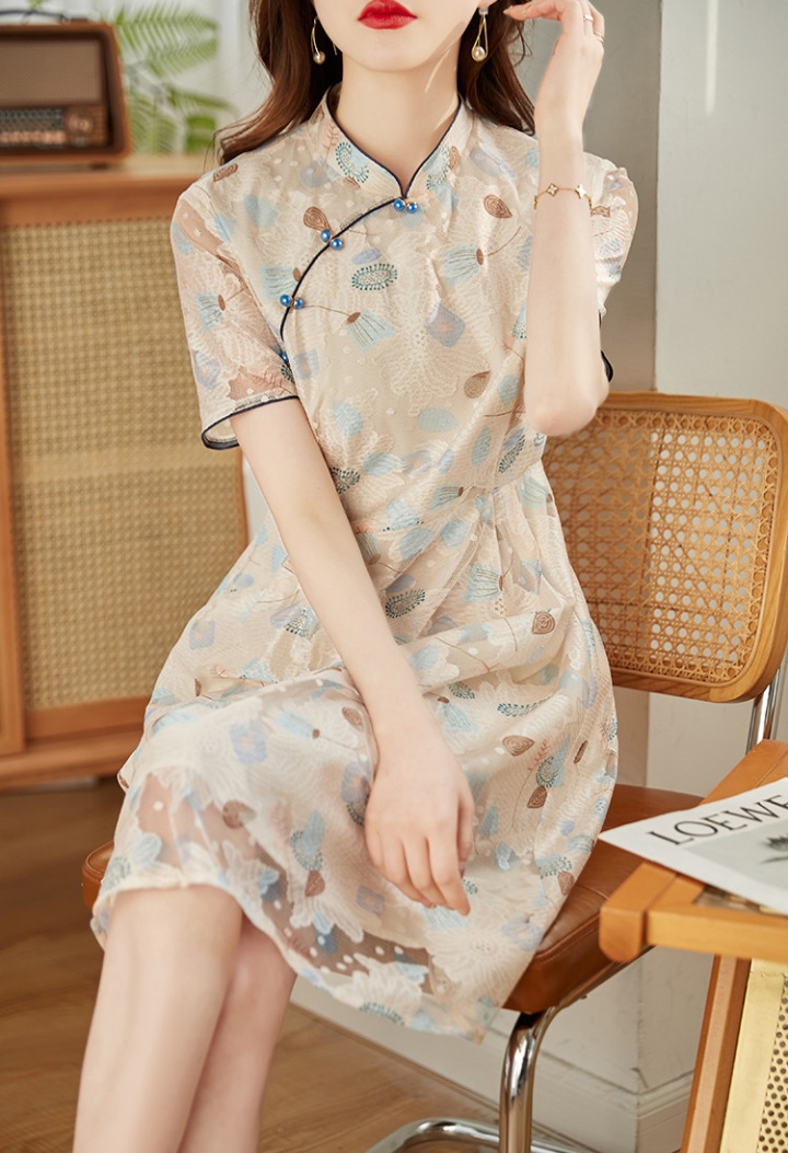 Lace temperament cheongsam Chinese style jacquard dress