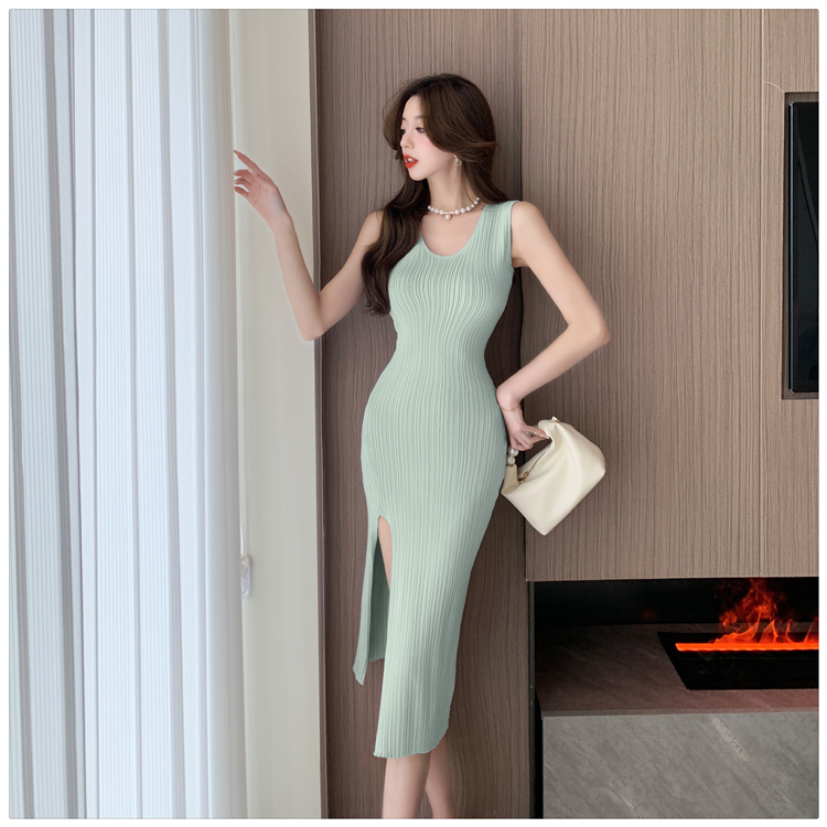 France style slim dress knitted sleeveless dress for women