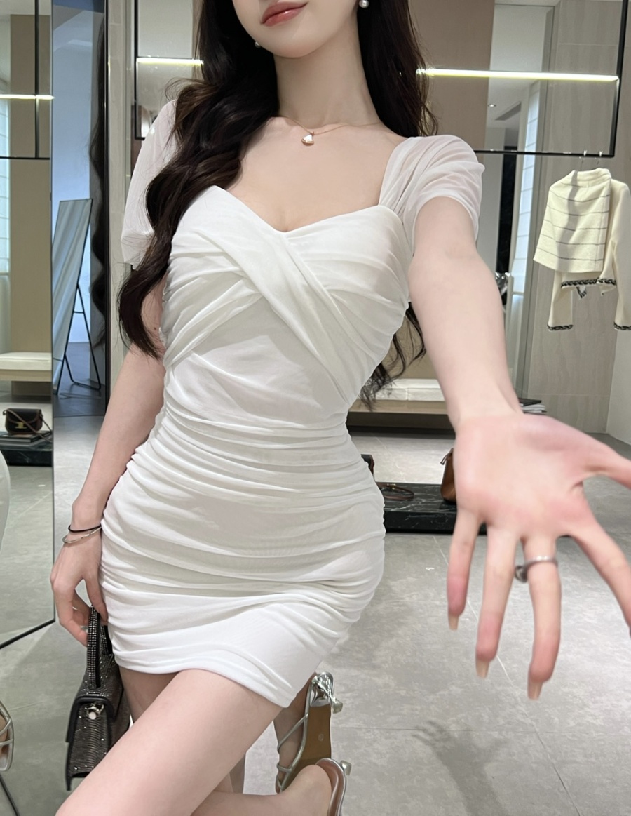 Tight folds France style package hip dress for women